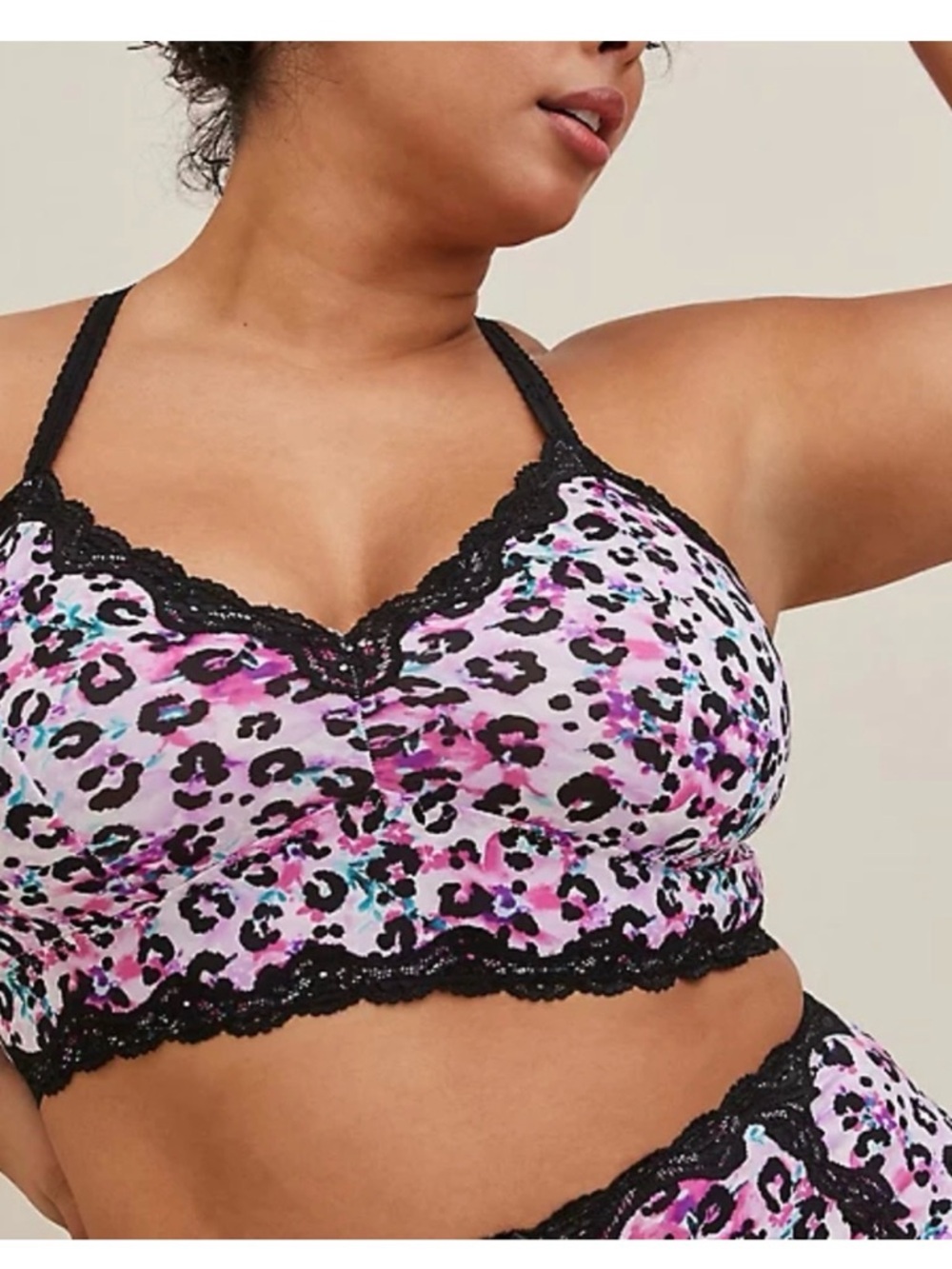 Lace Trim Leopard Print Bralette in Pink and Black